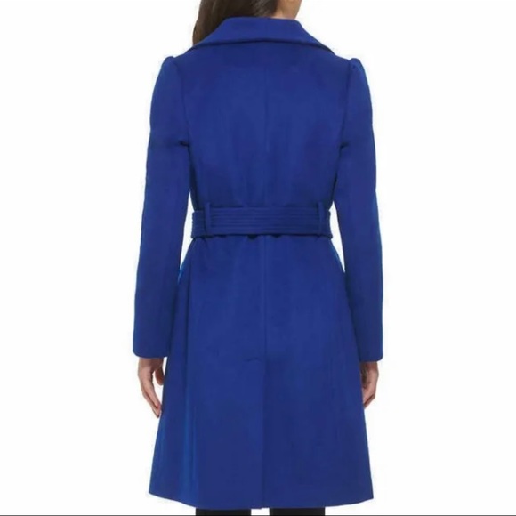 Karl Lagerfeld Womens Coat Blue Cobalt Wool Blend Belted Pockets Satin-Lined SM - Picture 3 of 3